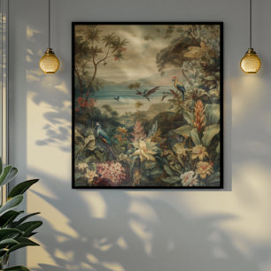 Vintage tropisk fågel botanisk konst Lyx Canvastryck