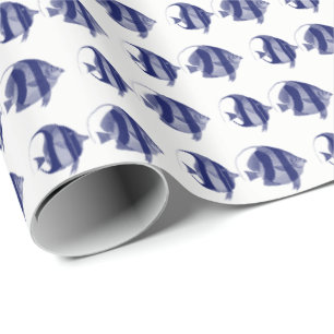Vintage tropisk fisk ritning blå randig presentpapper