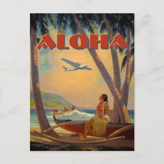 Vintage Tropisk Hawaii Aloha Vykort (Framsida)