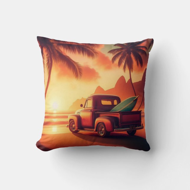 vintage tropisk/Hawaiiansk surftruck Kudde (Framsida)