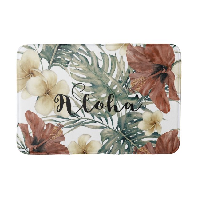 Vintage Tropisk Hibiskus Blommig Chic Aloha Badrumsmatta (Framsidan)