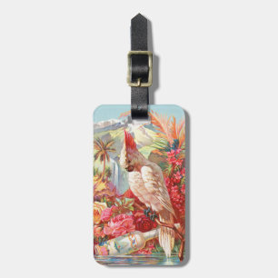 Vintage Tropisk Kakadua & Ros Botanisk Konst Bagagebricka