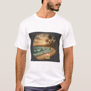 Vintage Tropisk Strand Solnedgång T-Shirt   T-Shir