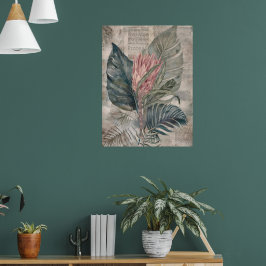 Vintage tropiska blad och protea poster