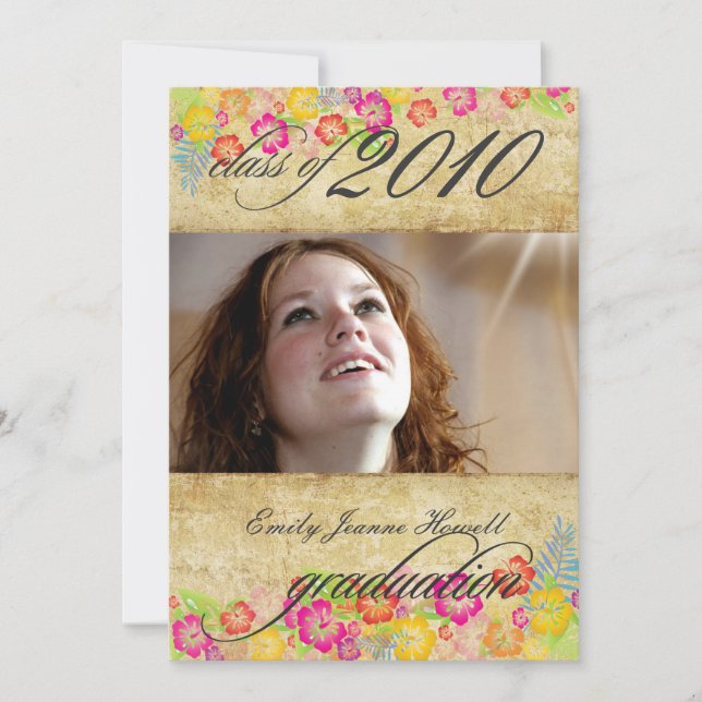 Vintage Tropiska blommor Studenten Party Inbjudningar (Framsida)