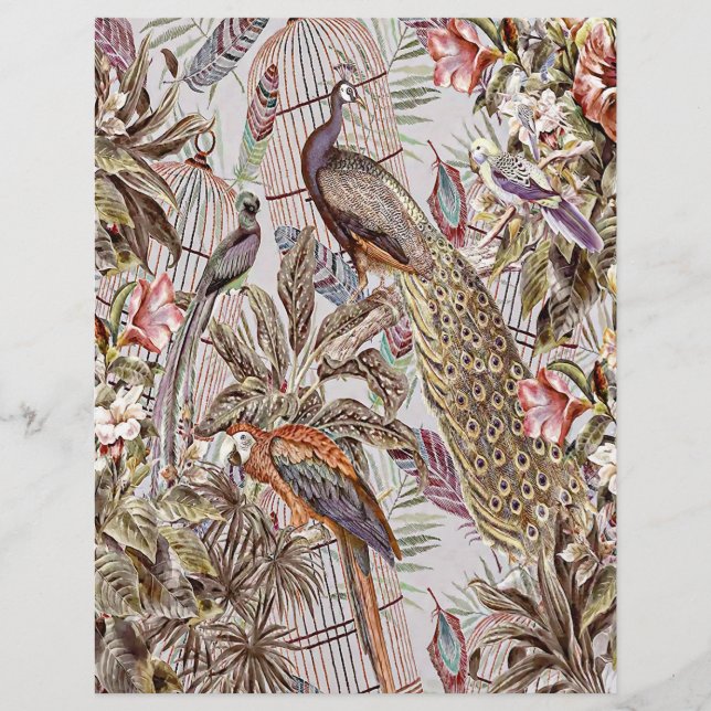 Vintage tropiska fåglar origami papper (Framsida)