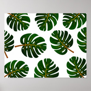 Vintage tropiska Monstera handflatan träd blad pos Poster