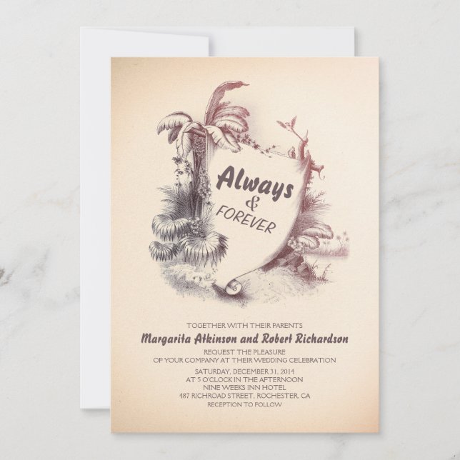 vintage tropiska strand | destinationsbröllop inbjudningar (Framsida)