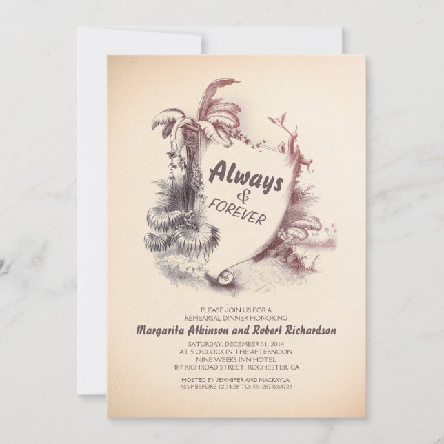 vintage tropiska strand | repetitionsmiddag inbjudningar (Framsida)