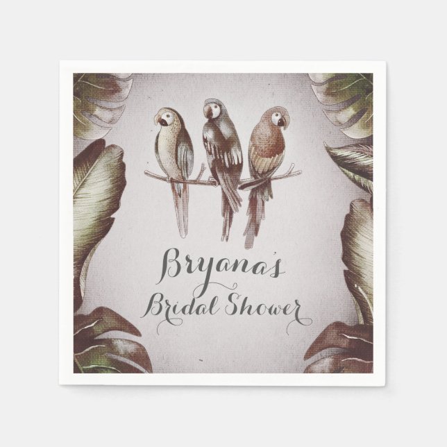 Vintage Tropiska Tiki Fåglar Papegojor & Blad Fest Pappersservett (Framsidan)