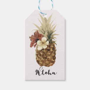 Vintage Tropiskt ananas Hibiscus Blommigt Bröllop Presentetikett