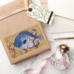 Vintage Tropiskt blåfiskkorallrev - marint havsomr Rektangulärt Klistermärke