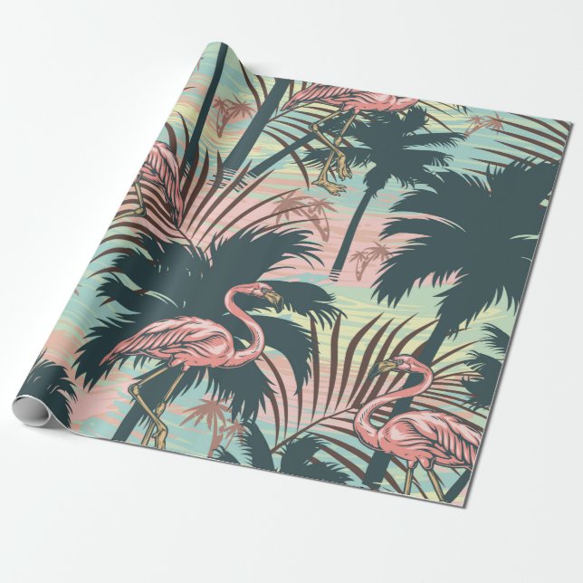 Vintage tropiskt färgat sömlöst mönster med pi presentpapper (Utrullad)