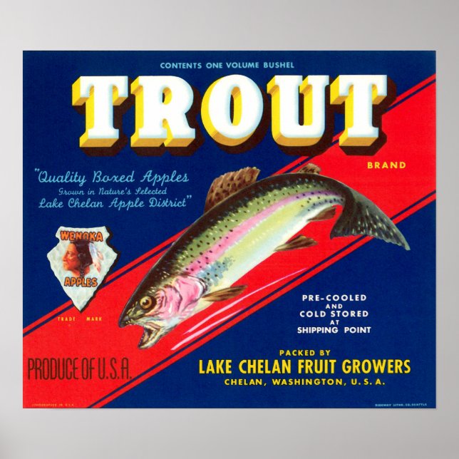 Vintage Trout Brand Washington Apples Poster (Framsidan)