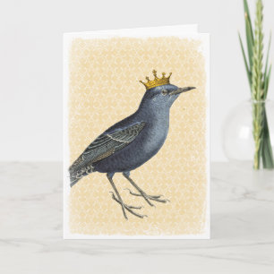 Vintage True Blue Bird med Guld Krona Kort