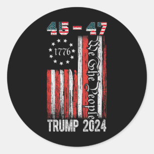 Vintage Trump 2024 45-47 US Flagga Vi folket rösta Runt Klistermärke