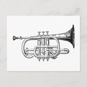 Vintage Trumpet Wood Engrining Vykort