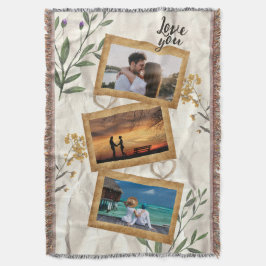 Vintage tryckt blad design med anpassad fototrio filt