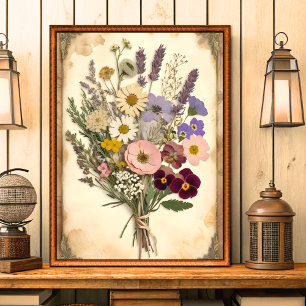 Vintage Tryckt utskrift av blomstervägg Poster
