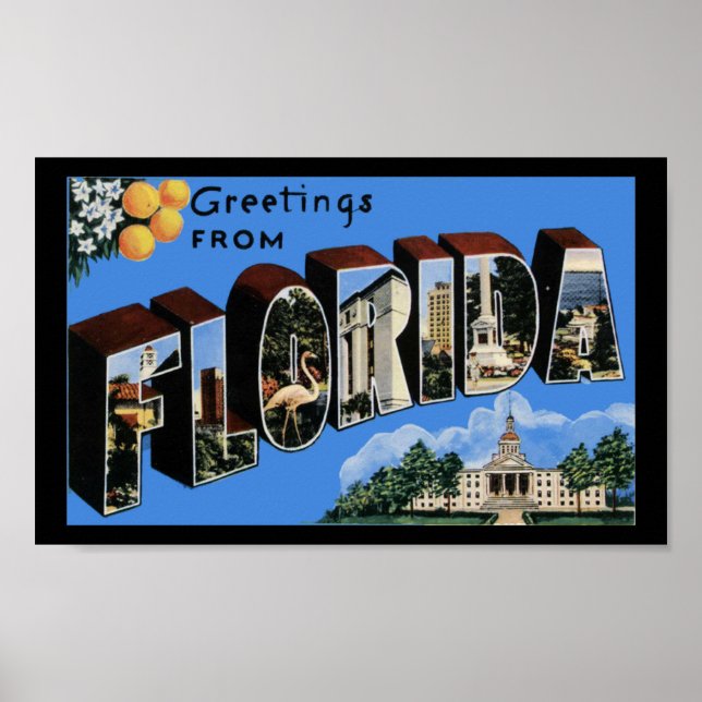 Vintage tryckta hälsningar Florida Poster (Framsidan)