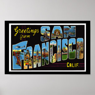 Vintage tryckta hälsningar San Francisco Kaliforni Poster