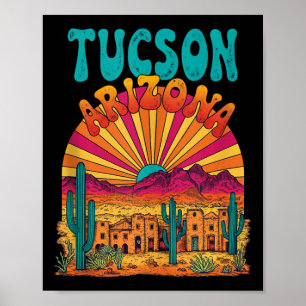 Vintage Tucson Arizona Desert Sunset Skyline Citys Poster