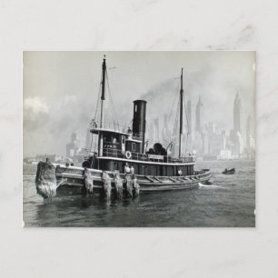 Vintage Tugboat Vatten Front Brooklyn Manhattan Vykort