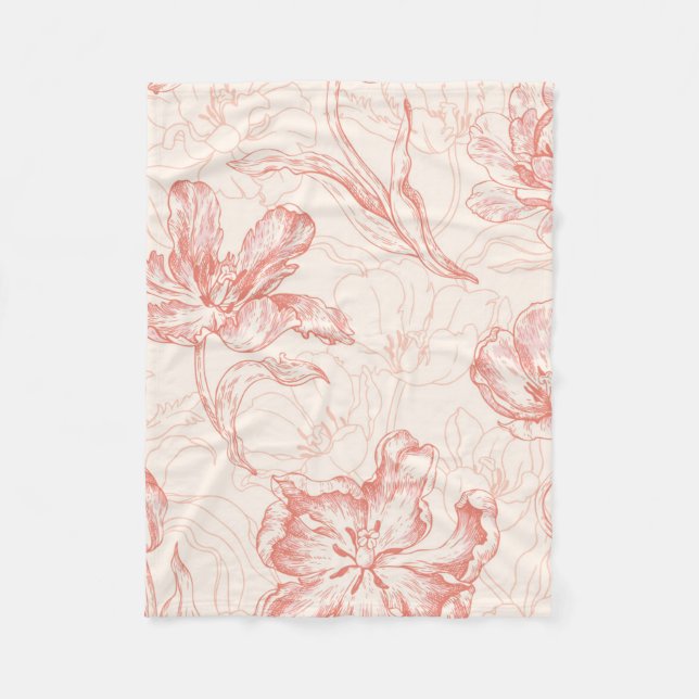 Vintage Tulip Blommönster Fleecefilt (Framsidan)