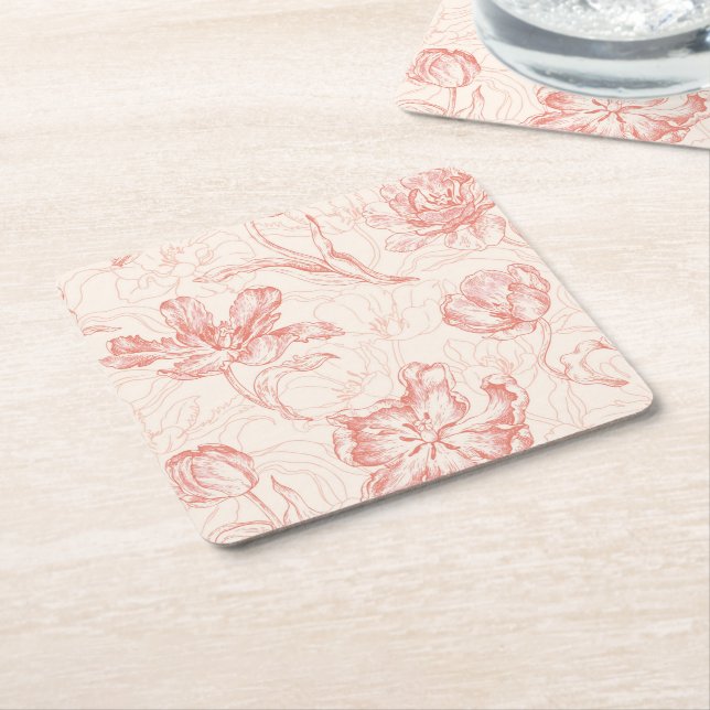Vintage Tulip Blommönster Underlägg Papper Kvadrat (Vinklad)