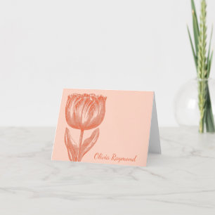 Vintage Tulip Peach Blommigt Personlig Namn Anteckningskort