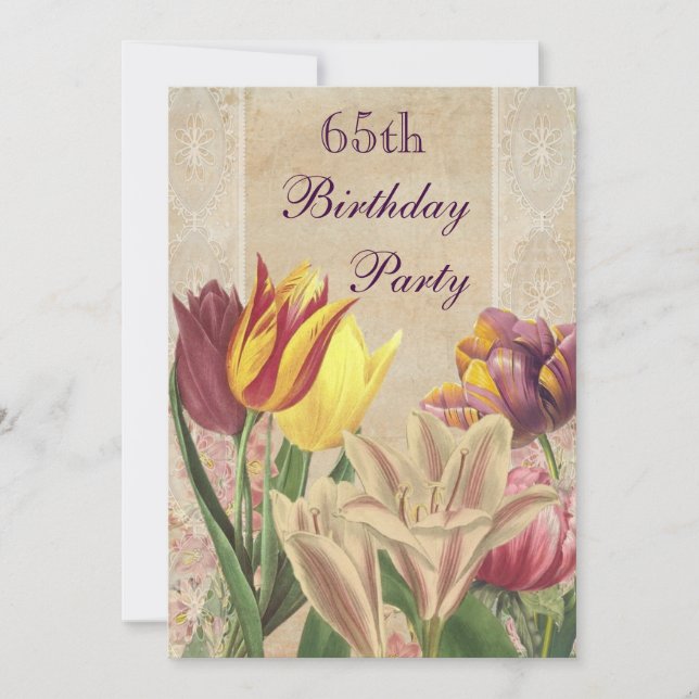 Vintage Tulips & Lilies 65e Birthday Inbjudningar (Framsida)