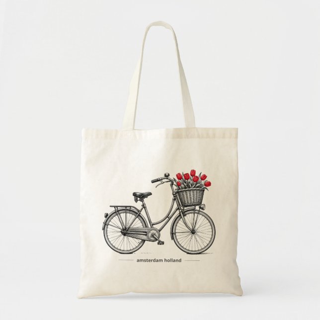 Vintage Tulpan Cykel Resillustration Tygkasse (Framsidan)