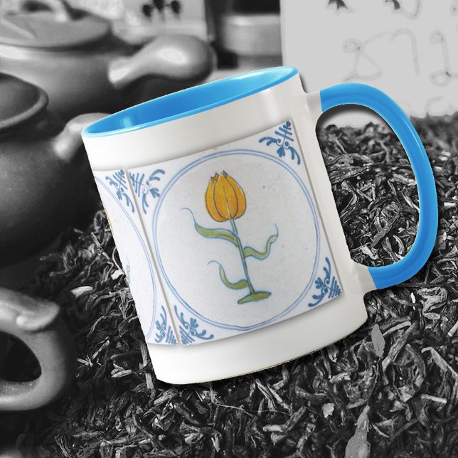 Vintage Tulpan Kakelkonst Blå Vit Kaffe Mugg (Skapare uppladdad)