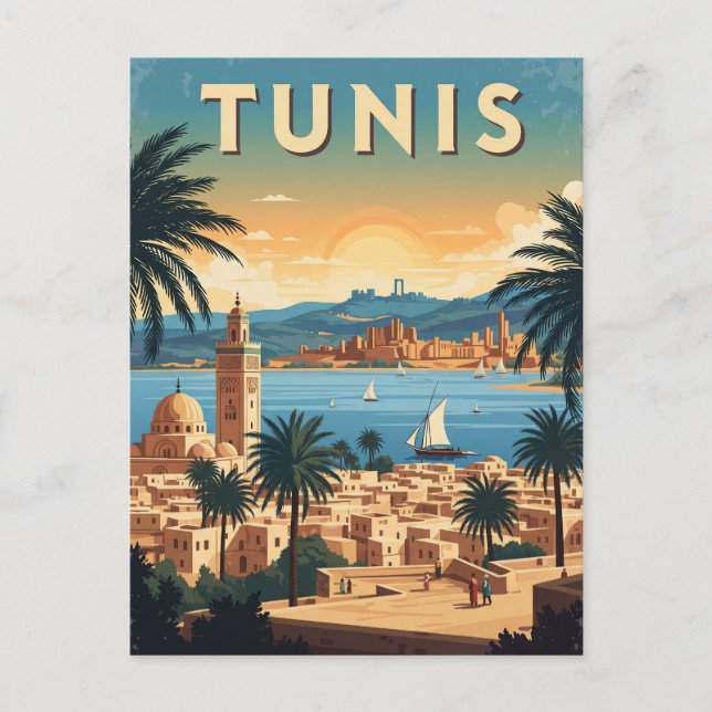 Vintage Tunis Tunisien Travel Vykort (Framsida)