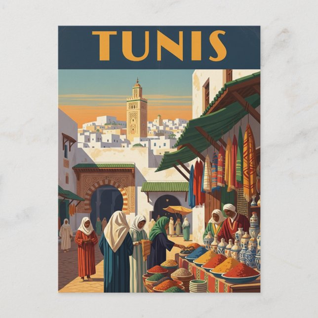 Vintage Tunis Tunisien Travel Vykort (Framsida)