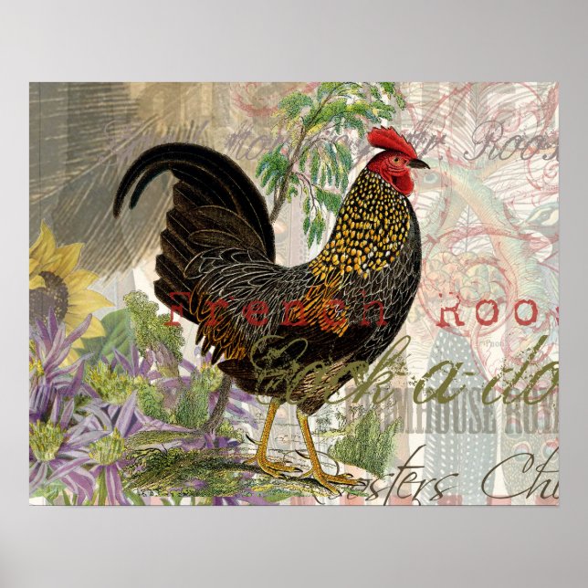 Vintage Tupp Fransk Collage Farm Pet Poster (Framsidan)