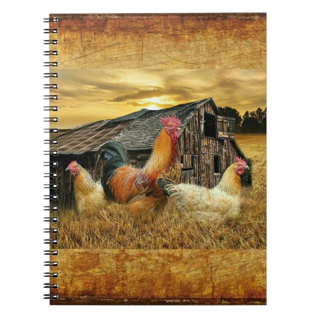 Vintage Tupp Hens Rustic Barn Coop Anteckningsbok (Framsidan)