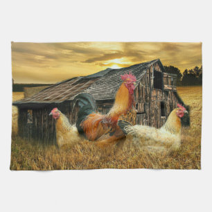 Vintage Tupp Hens Rustic Barn Coop Kökshandduk