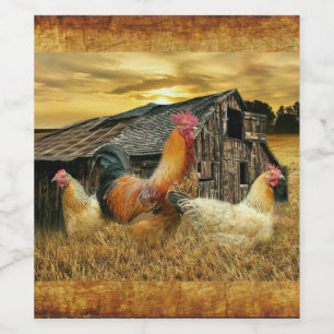 Vintage Tupp Hens Rustic Barn Coop Vinflaska Etikett
