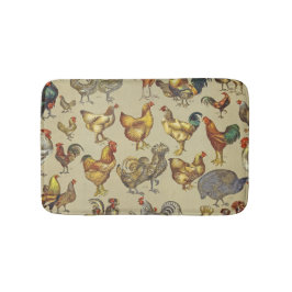 Vintage Tupp Kycklingmönster: Farmhouse Art Badrumsmatta