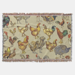 Vintage Tupp Kycklingmönster: Farmhouse Art Filt