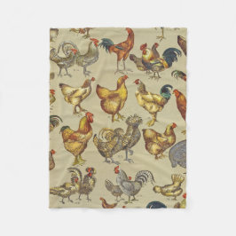 Vintage Tupp Kycklingmönster: Farmhouse Art Fleecefilt