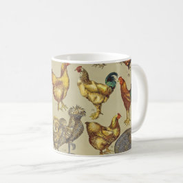 Vintage Tupp Kycklingmönster: Farmhouse Art Kaffemugg