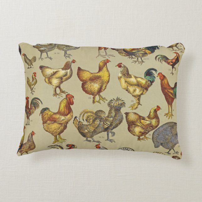 Vintage Tupp Kycklingmönster: Farmhouse Art Prydnadskudde (Baksidan)
