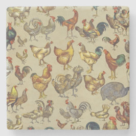 Vintage Tupp Kycklingmönster: Farmhouse Art Stenunderlägg