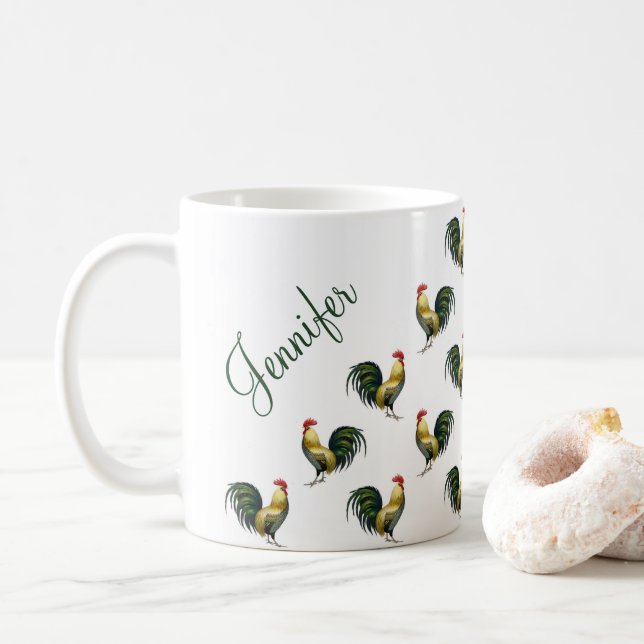 Vintage Tupp Mönster Anpassat Namn Kaffemugg (Med munk)