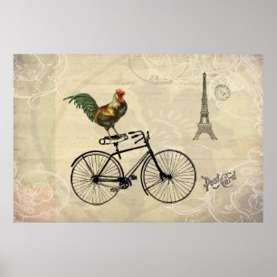 Vintage Tupp Riding a Bike av Eiffel Torn Poster