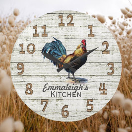 Vintage Tupp Rustic Wood Chicken Wire Monogram Stor Klocka