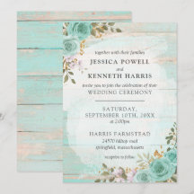 Vintage Turcoise Rustic Wood Blommigt Ro Bröllop