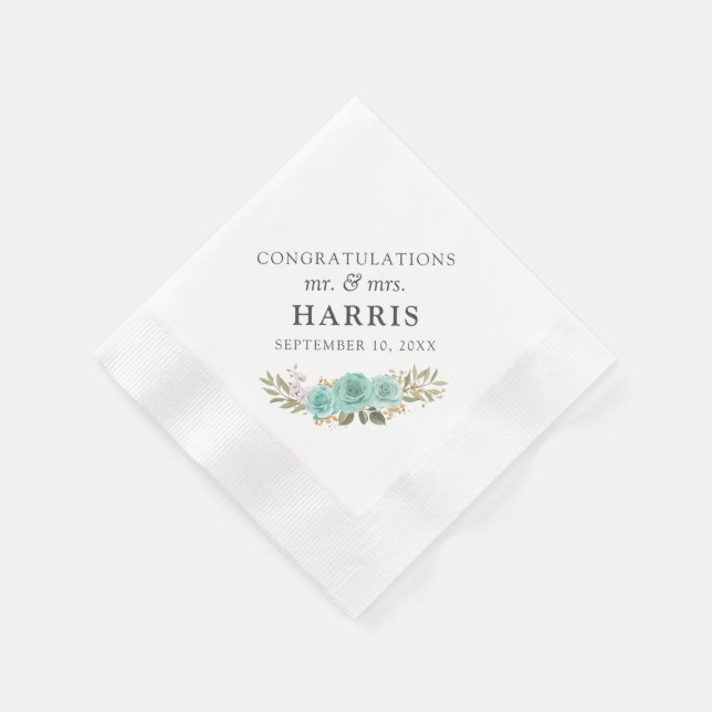 Vintage Turcoise Rustic Wood Blommigt Ro Bröllop Pappersservett (Hörn)